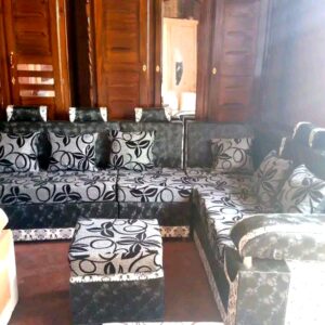 Canape d'angle noir a motif