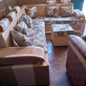 Canape d'angle beige a motif