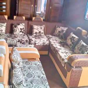 Canape d'angle marron a motif